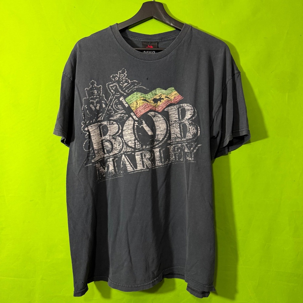 Zion Rootwear Bob Marley Graphic T-Shirt Mens XL Black Rasta Flag Reggae Tee